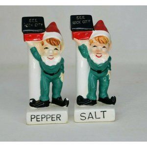 Vintage "See Rock City " Christmas Elf Pixie Salt & Pepper Shakers Japan